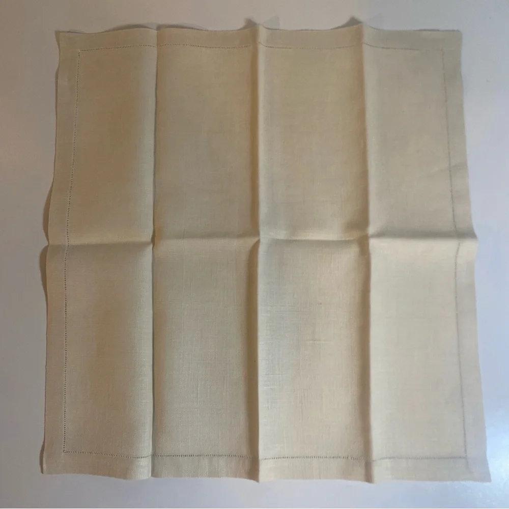Set Of 5 Ivory Linen Hemstitch Border Napkins 16” Square